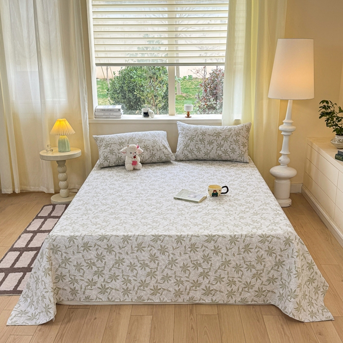 91家纺网 家纺一手货源 找家纺 羽梦家纺 2026新款老粗布床单三件套 青叶