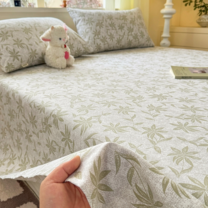 91家纺网 家纺一手货源 找家纺 羽梦家纺 2026新款老粗布床单三件套 青叶