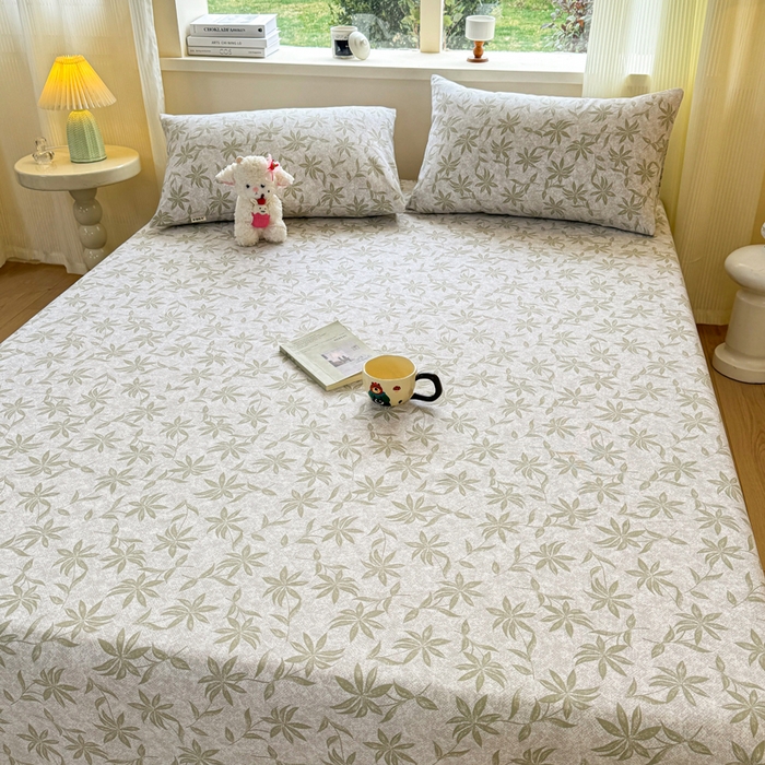 91家纺网 家纺一手货源 找家纺 羽梦家纺 2026新款老粗布床单三件套 青叶