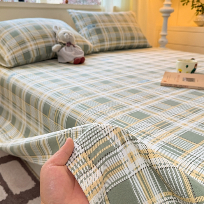 91家纺网 家纺一手货源 找家纺 羽梦家纺 2026新款老粗布床单三件套 秋格