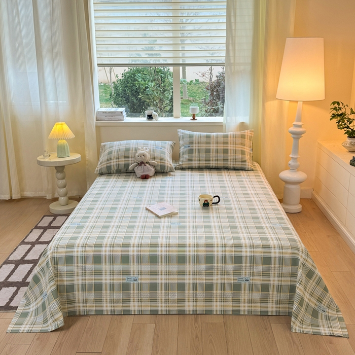 91家纺网 家纺一手货源 找家纺 羽梦家纺 2026新款老粗布床单三件套 秋格