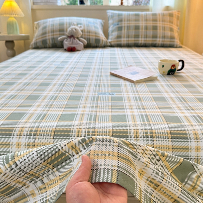 91家纺网 家纺一手货源 找家纺 羽梦家纺 2026新款老粗布床单三件套 秋格