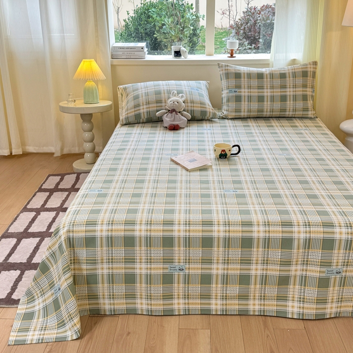 91家纺网 家纺一手货源 找家纺 羽梦家纺 2026新款老粗布床单三件套 秋格