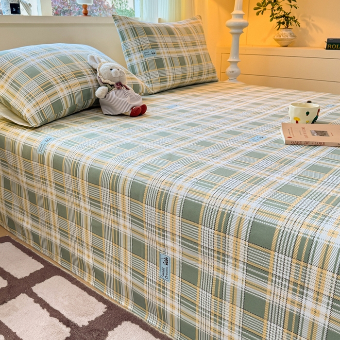 91家纺网 家纺一手货源 找家纺 羽梦家纺 2026新款老粗布床单三件套 秋格