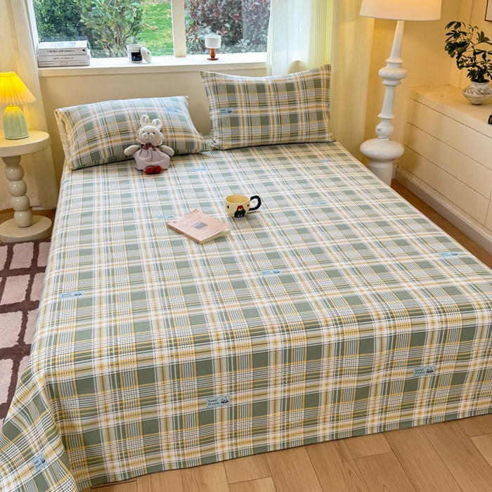 91家纺网 家纺一手货源 找家纺 羽梦家纺 2026新款老粗布床单三件套 秋格