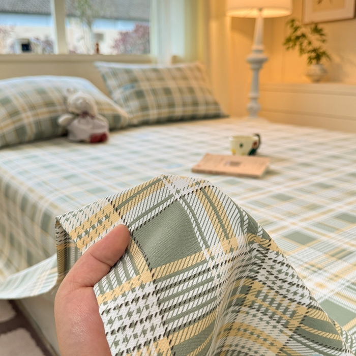 91家纺网 家纺一手货源 找家纺 羽梦家纺 2026新款老粗布床单三件套 秋格