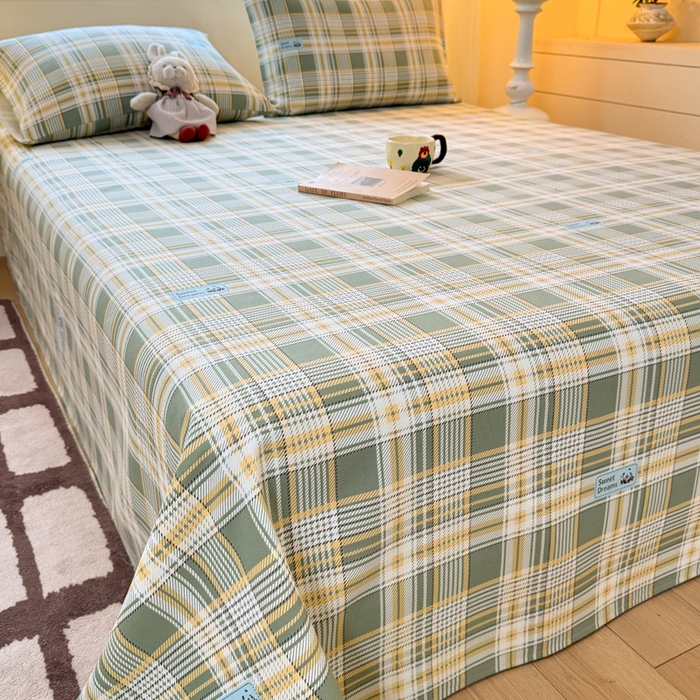 91家纺网 家纺一手货源 找家纺 羽梦家纺 2026新款老粗布床单三件套 秋格