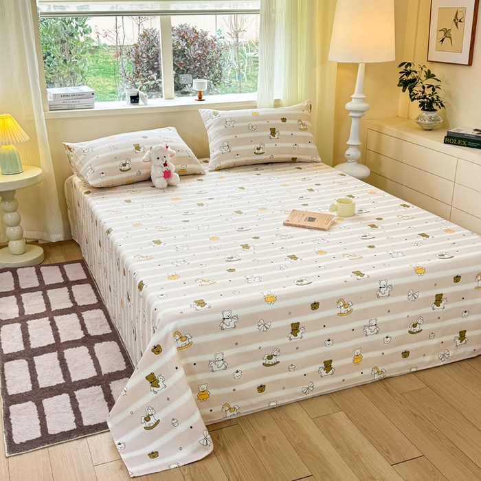 91家纺网 家纺一手货源 找家纺 羽梦家纺 2026新款老粗布床单三件套 熊棠