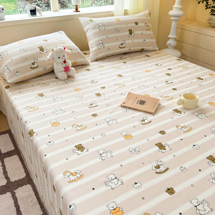 91家纺网 家纺一手货源 找家纺 羽梦家纺 2026新款老粗布床单三件套 熊棠