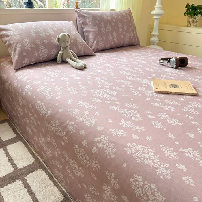 91家纺网 家纺一手货源 找家纺 羽梦家纺 2026新款老粗布床单三件套 樱草