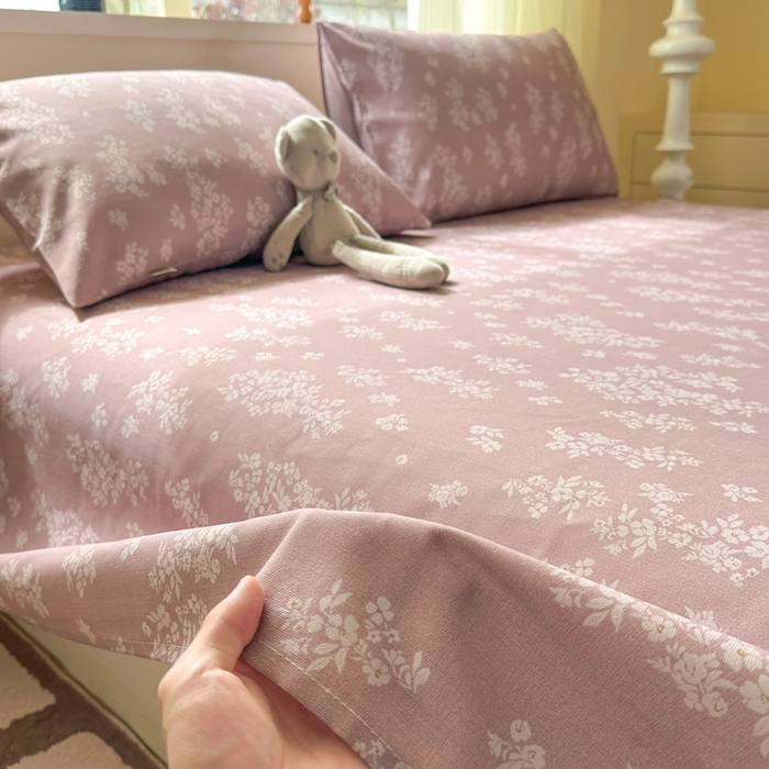 91家纺网 家纺一手货源 找家纺 羽梦家纺 2026新款老粗布床单三件套 樱草