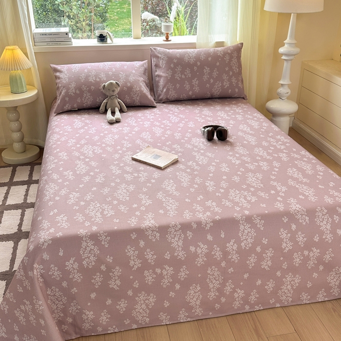 91家纺网 家纺一手货源 找家纺 羽梦家纺 2026新款老粗布床单三件套 樱草