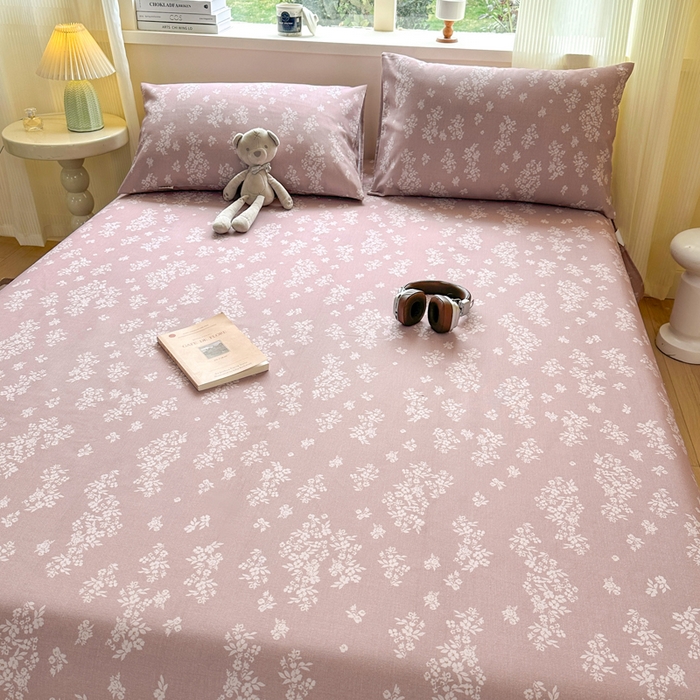 91家纺网 家纺一手货源 找家纺 羽梦家纺 2026新款老粗布床单三件套 樱草