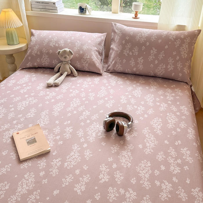 91家纺网 家纺一手货源 找家纺 羽梦家纺 2026新款老粗布床单三件套 樱草