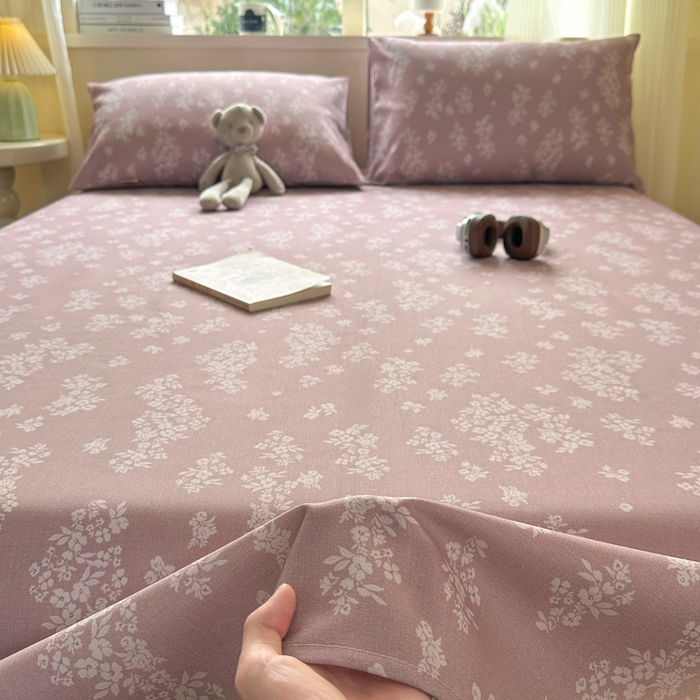 91家纺网 家纺一手货源 找家纺 羽梦家纺 2026新款老粗布床单三件套 樱草