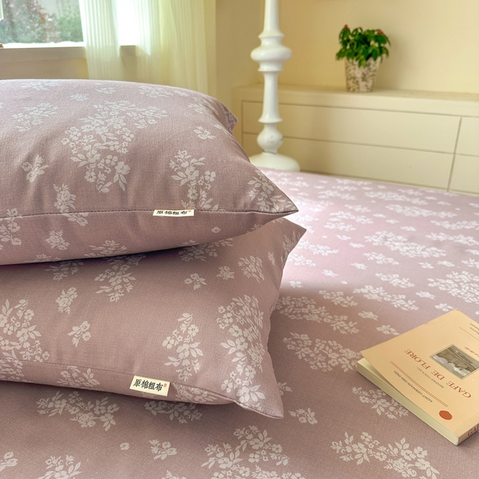 91家纺网 家纺一手货源 找家纺 羽梦家纺 2026新款老粗布床单三件套 樱草