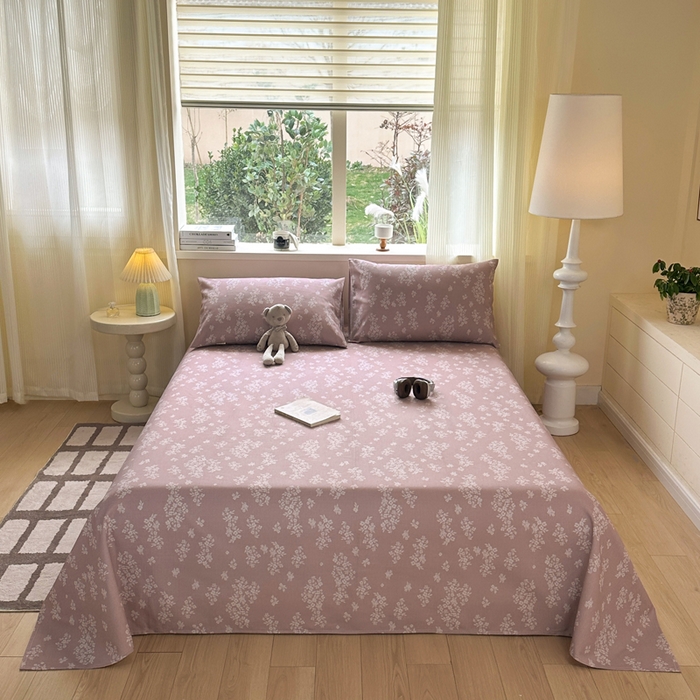 91家纺网 家纺一手货源 找家纺 羽梦家纺 2026新款老粗布床单三件套 樱草