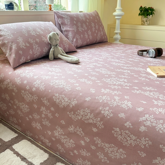 91家纺网 家纺一手货源 找家纺 羽梦家纺 2026新款老粗布床单三件套 樱草