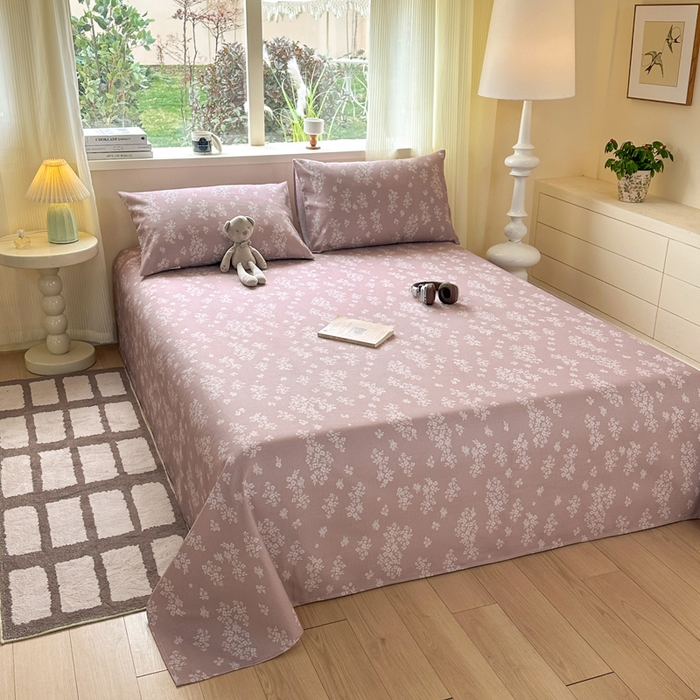 91家纺网 家纺一手货源 找家纺 羽梦家纺 2026新款老粗布床单三件套 樱草