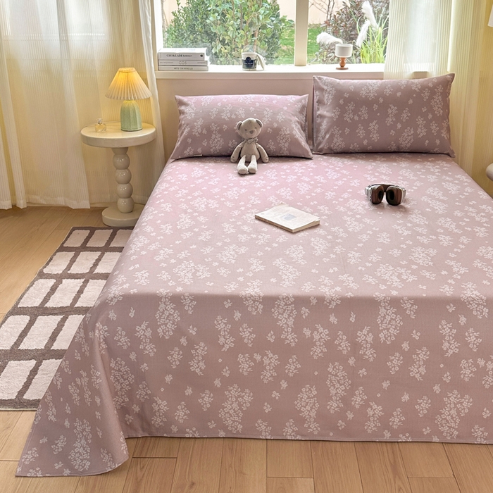 91家纺网 家纺一手货源 找家纺 羽梦家纺 2026新款老粗布床单三件套 樱草