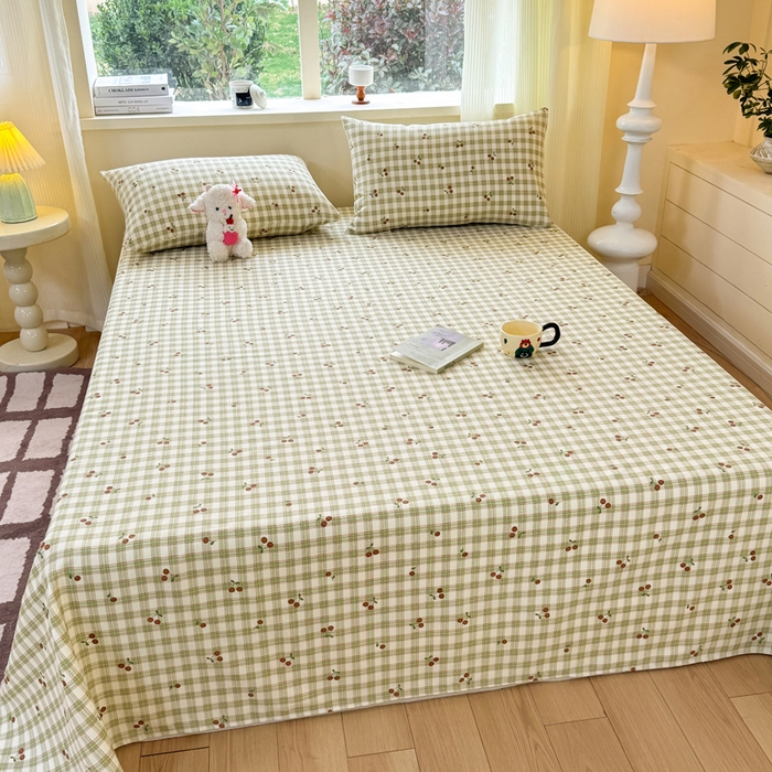 91家纺网 家纺一手货源 找家纺 羽梦家纺 2026新款老粗布床单三件套 樱格