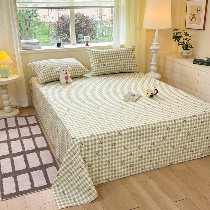 91家纺网 家纺一手货源 找家纺 羽梦家纺 2026新款老粗布床单三件套 樱格