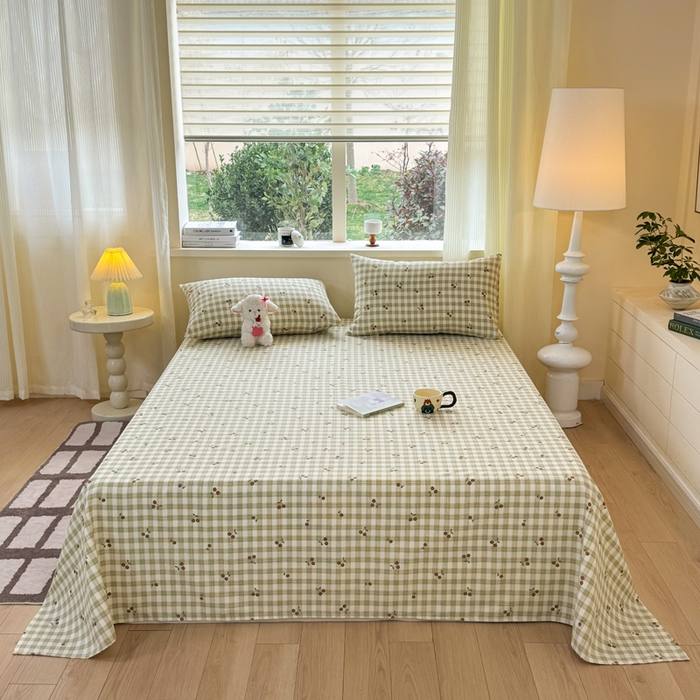 91家纺网 家纺一手货源 找家纺 羽梦家纺 2026新款老粗布床单三件套 樱格