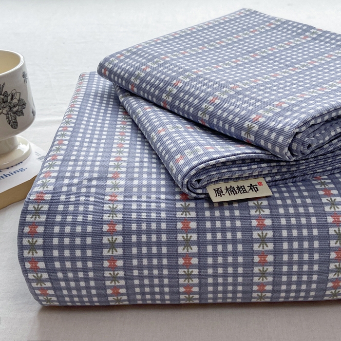 羽梦家纺 2026新款老粗布床单三件套 蓝隅
