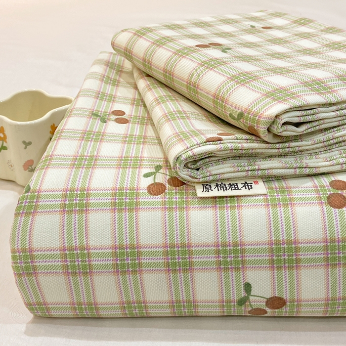 羽梦家纺 2026新款老粗布床单三件套 樱格