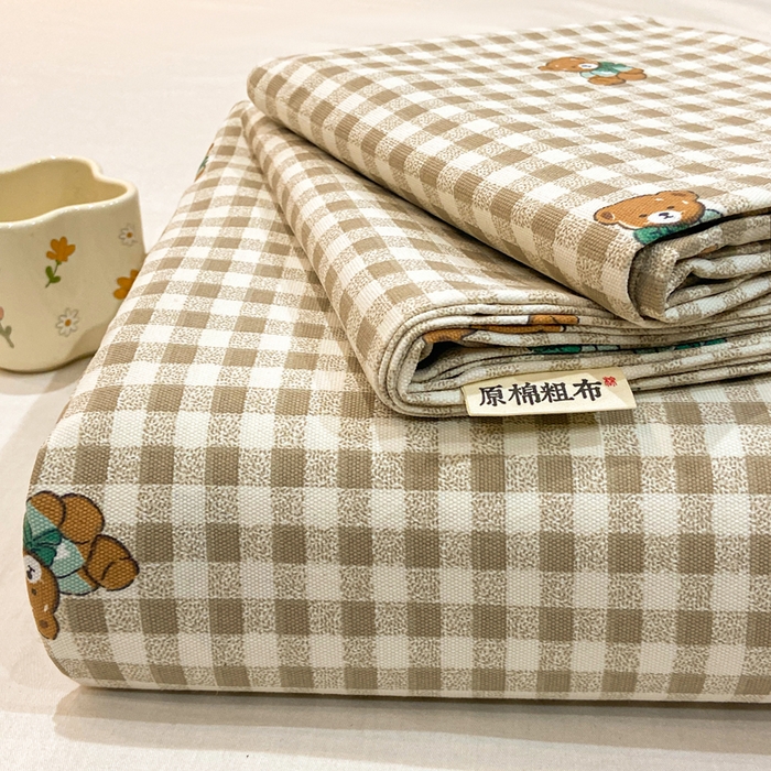 羽梦家纺 2026新款老粗布床单三件套 棕萱