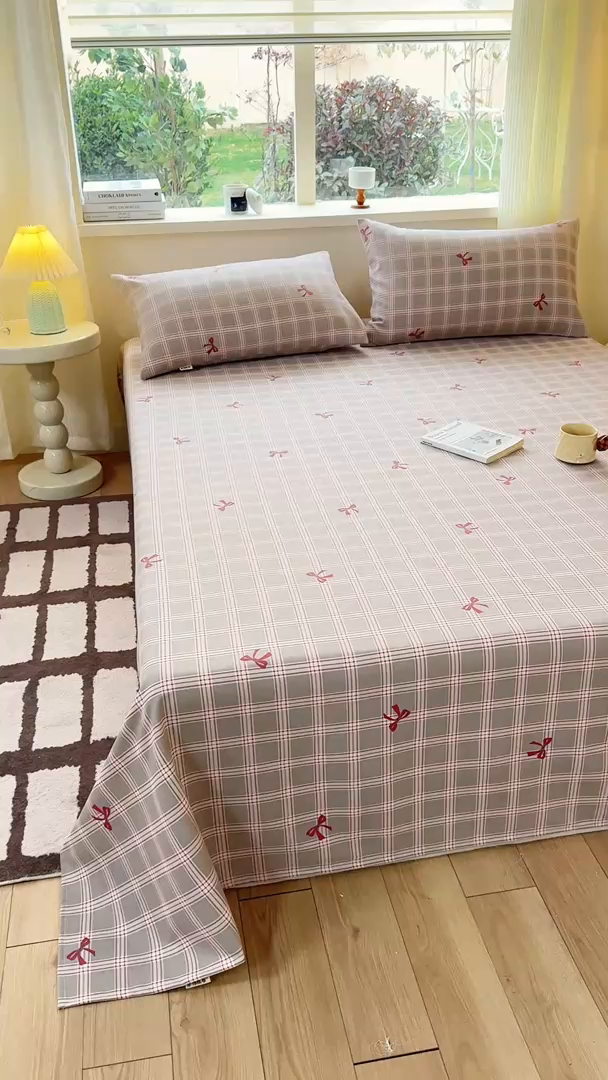 91家纺网 家纺一手货源 找家纺 羽梦家纺 2026新款老粗布床单三件套 格纹