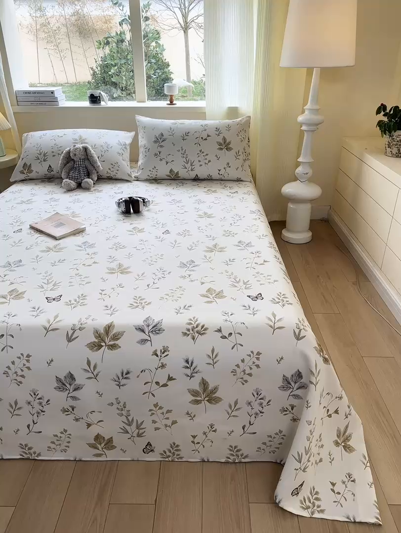 91家纺网 家纺一手货源 找家纺 羽梦家纺 2026新款老粗布床单三件套 金枝