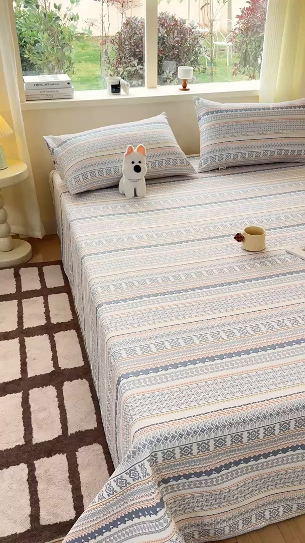 91家纺网 家纺一手货源 找家纺 羽梦家纺 2026新款老粗布床单三件套 锦纹