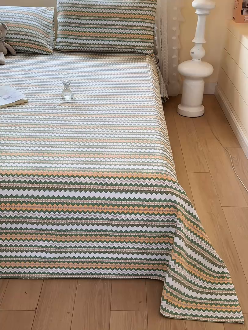 91家纺网 家纺一手货源 找家纺 羽梦家纺 2026新款老粗布床单三件套 绿漪