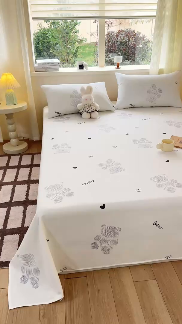 91家纺网 家纺一手货源 找家纺 羽梦家纺 2026新款老粗布床单三件套 眠熊