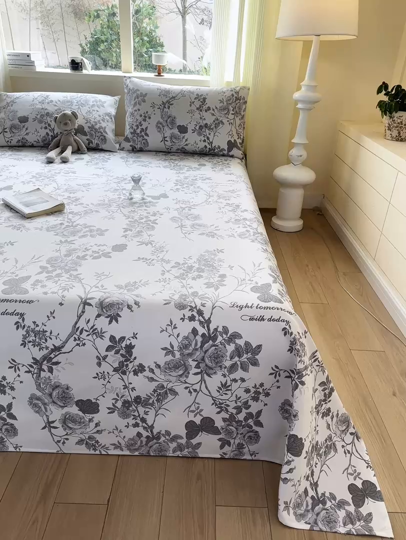 91家纺网 家纺一手货源 找家纺 羽梦家纺 2026新款老粗布床单三件套 墨玫