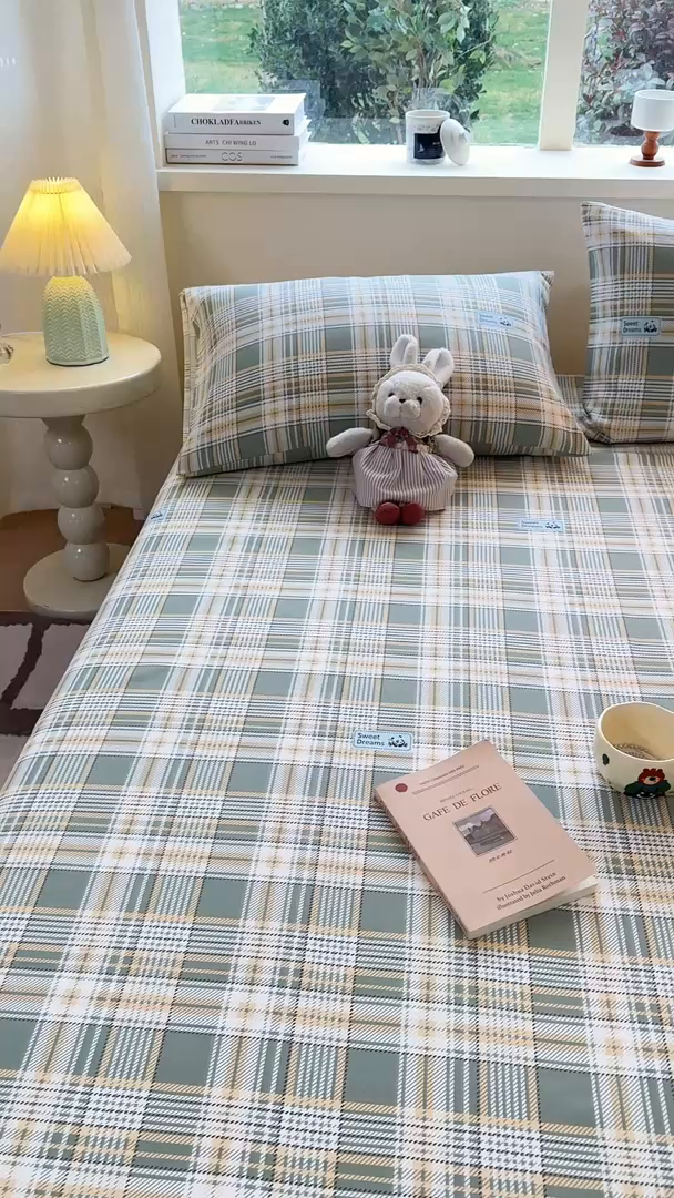 91家纺网 家纺一手货源 找家纺 羽梦家纺 2026新款老粗布床单三件套 秋格