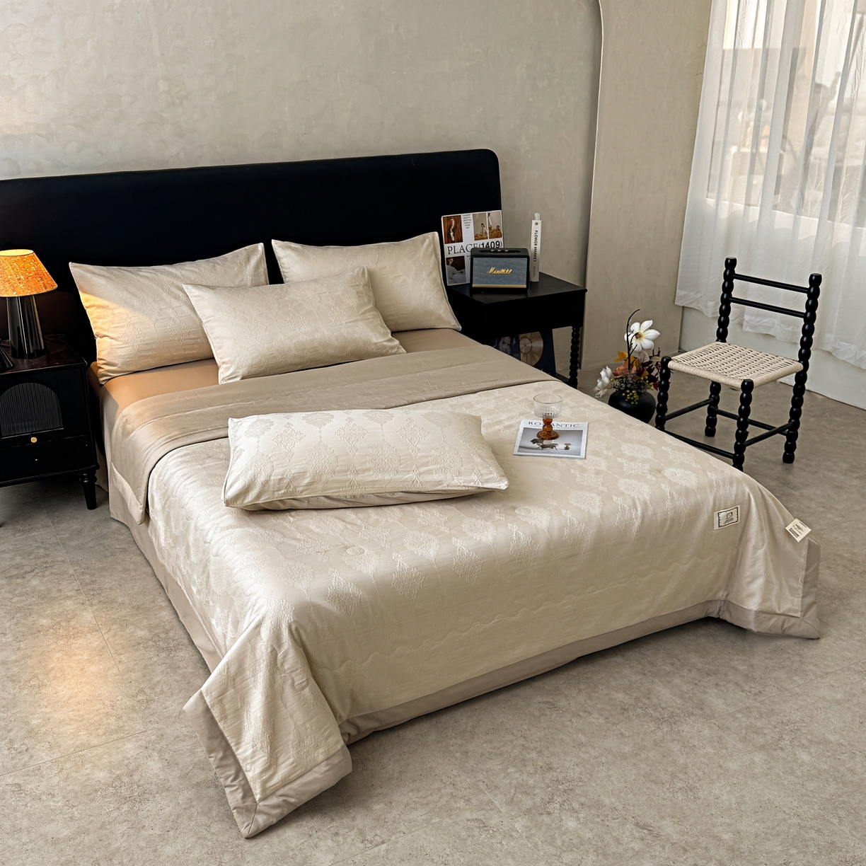 91家纺网 家纺一手货源 找家纺 乐家毛巾被（工厂自产自销） 2026春夏新款全棉60S长绒棉立体厚织提花整张棉花夏被四件套单夏被枕套夏凉被空 余影