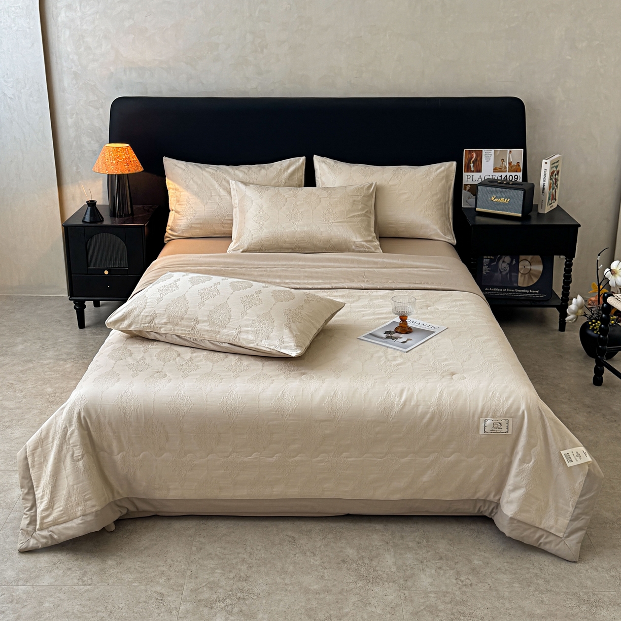 91家纺网 家纺一手货源 找家纺 乐家毛巾被（工厂自产自销） 2026春夏新款全棉60S长绒棉立体厚织提花整张棉花夏被四件套单夏被枕套夏凉被空 余影