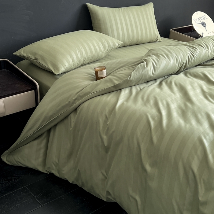 91家纺网 家纺一手货源 找家纺 蓝淋家纺 2026春夏新款贡缎提花四件套 茶青缎