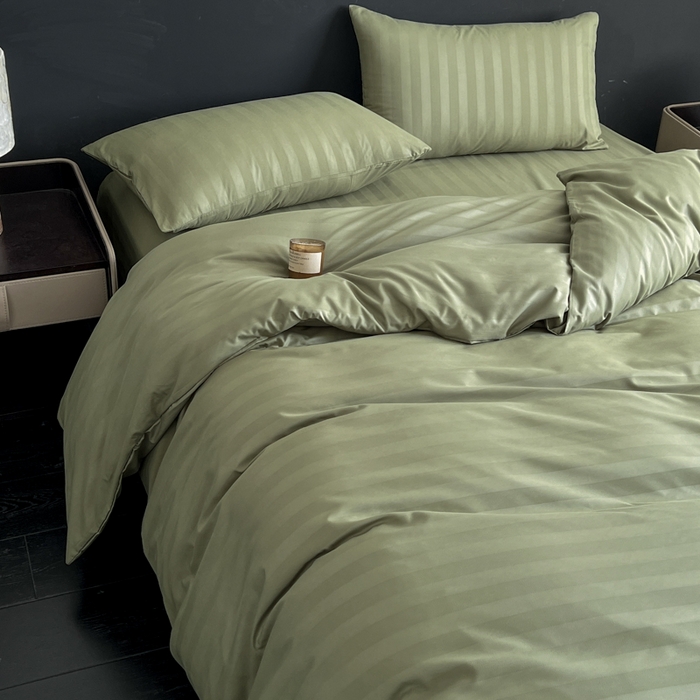 91家纺网 家纺一手货源 找家纺 蓝淋家纺 2026春夏新款贡缎提花四件套 茶青缎