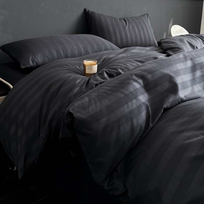 蓝淋家纺 2026春夏新款贡缎提花四件套 墨夜缎