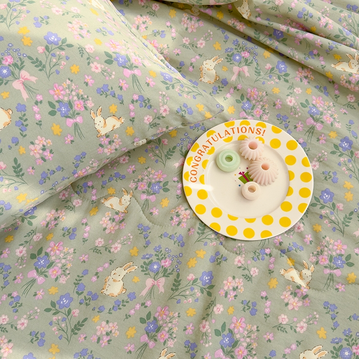 91家纺网 家纺一手货源 找家纺 太阳树 2026新款A类水洗双层纱夏被大豆夏被夏凉被空调被 花园兔