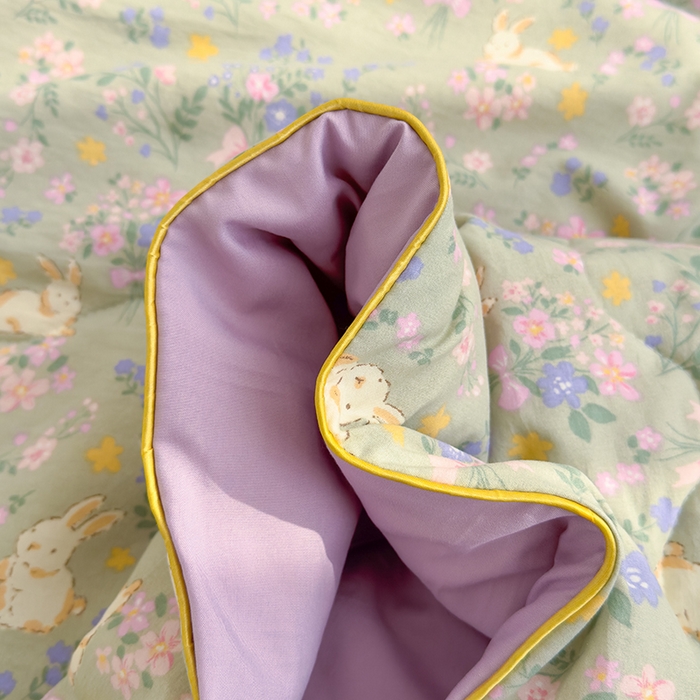 91家纺网 家纺一手货源 找家纺 太阳树 2026新款A类水洗双层纱夏被大豆夏被夏凉被空调被 花园兔