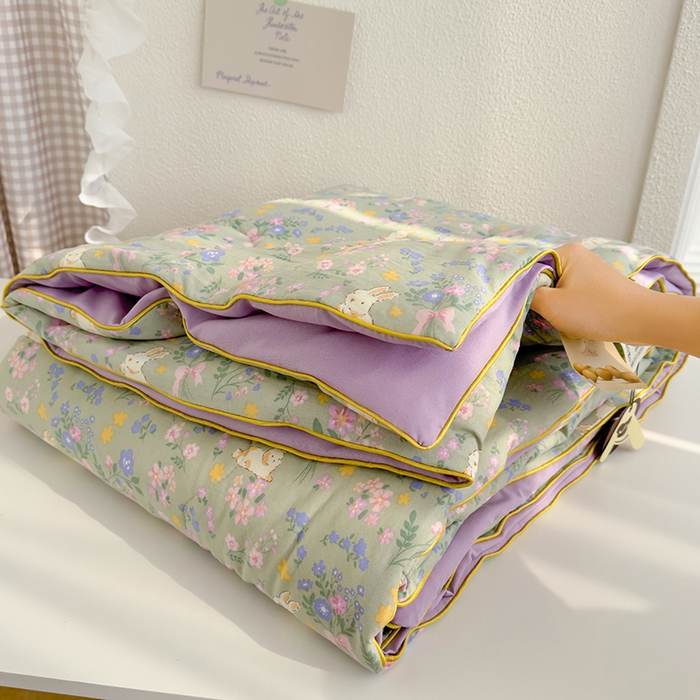 91家纺网 家纺一手货源 找家纺 太阳树 2026新款A类水洗双层纱夏被大豆夏被夏凉被空调被 花园兔