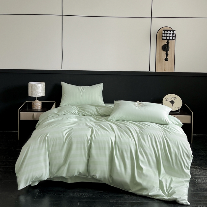 91家纺网 家纺一手货源 找家纺 蓝淋家纺 2026春夏新款贡缎提花四件套 青雾缎