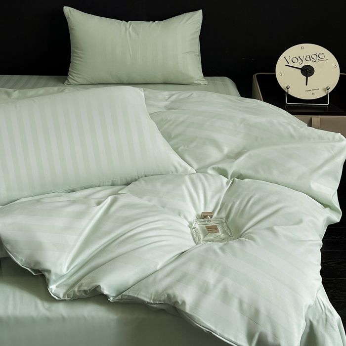 91家纺网 家纺一手货源 找家纺 蓝淋家纺 2026春夏新款贡缎提花四件套 青雾缎