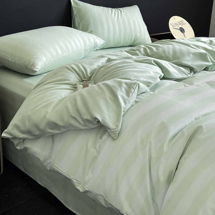 91家纺网 家纺一手货源 找家纺 蓝淋家纺 2026春夏新款贡缎提花四件套 青雾缎