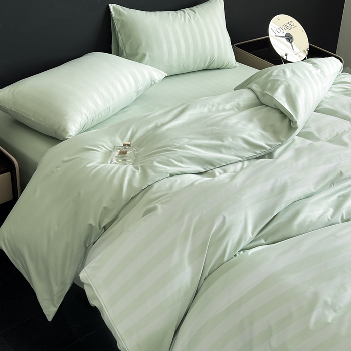 91家纺网 家纺一手货源 找家纺 蓝淋家纺 2026春夏新款贡缎提花四件套 青雾缎