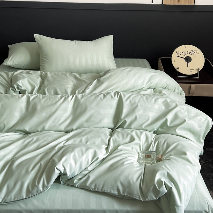 91家纺网 家纺一手货源 找家纺 蓝淋家纺 2026春夏新款贡缎提花四件套 青雾缎